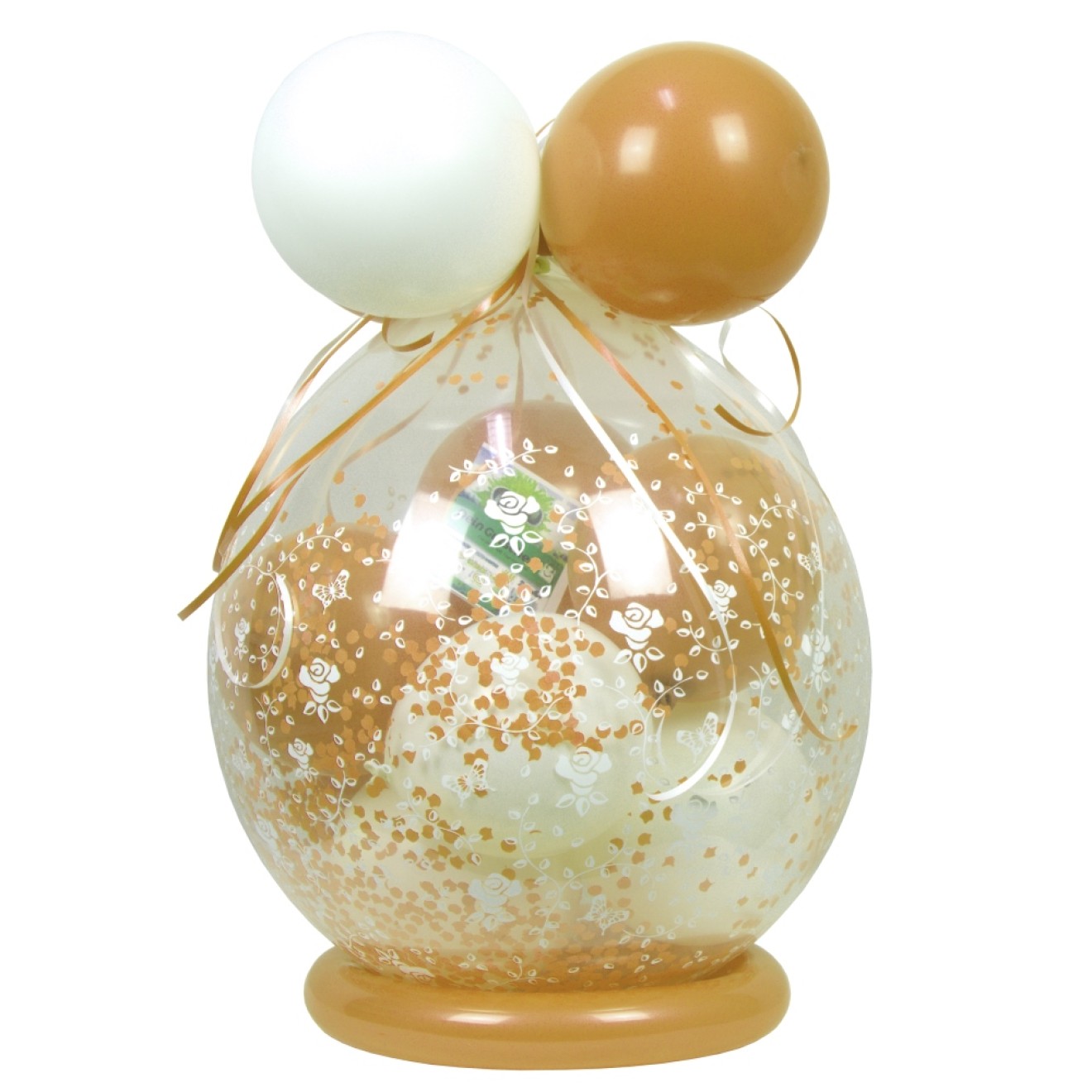 Verpackungsballon Geschenkballon Hochzeit: Rosen - Weiß & Gold - Basic Ø 50 cm