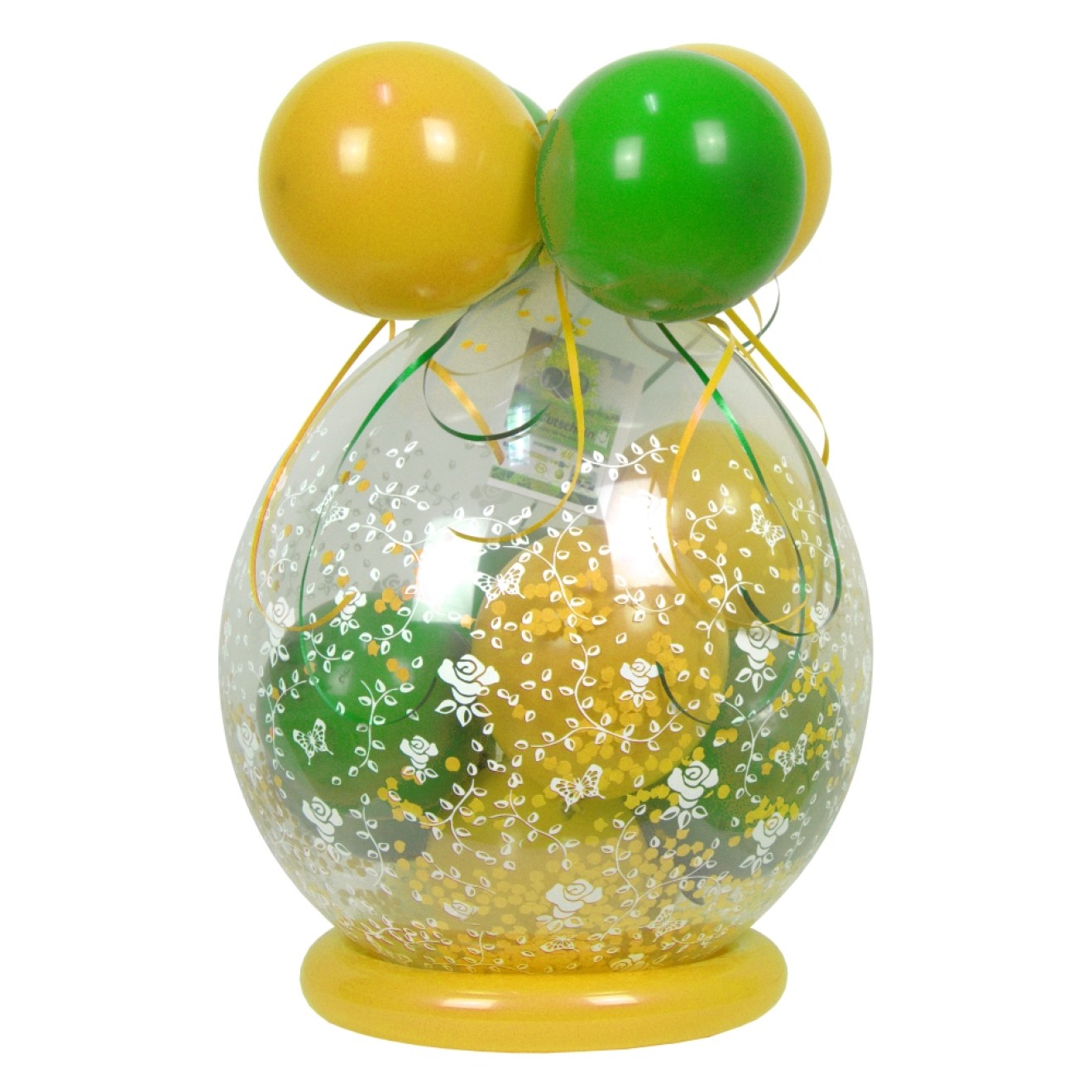 Verpackungsballon Geschenkballon Hochzeit: Rosen - Limonengrün & Gelb - Basic Ø 50 cm