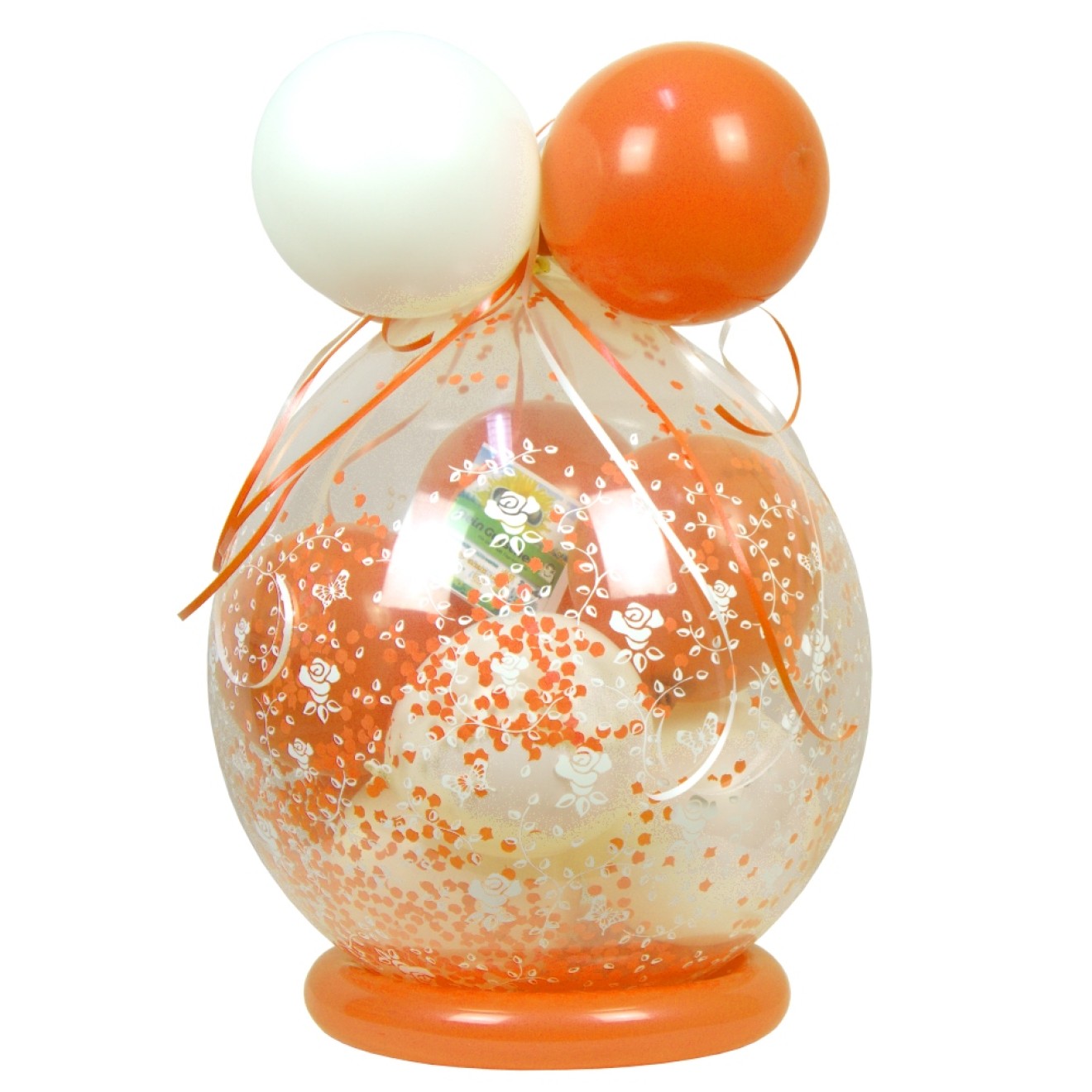 Verpackungsballon Geschenkballon Hochzeit: Rosen - Weiß & Orange - Basic Ø 50 cm