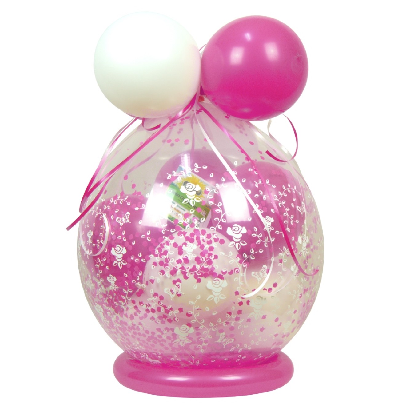 Verpackungsballon Geschenkballon Hochzeit: Rosen - Weiß & Rosa - Basic Ø 50 cm