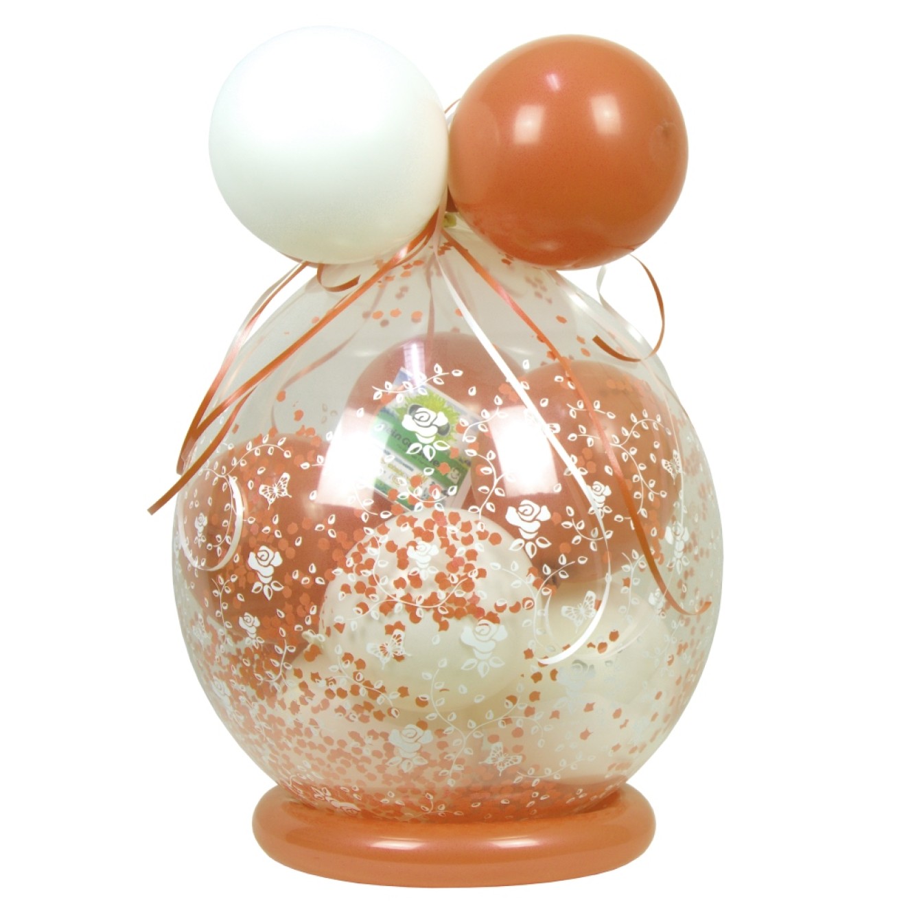 Verpackungsballon Geschenkballon Hochzeit: Rosen - Weiß & Rose Gold - Basic Ø 50 cm
