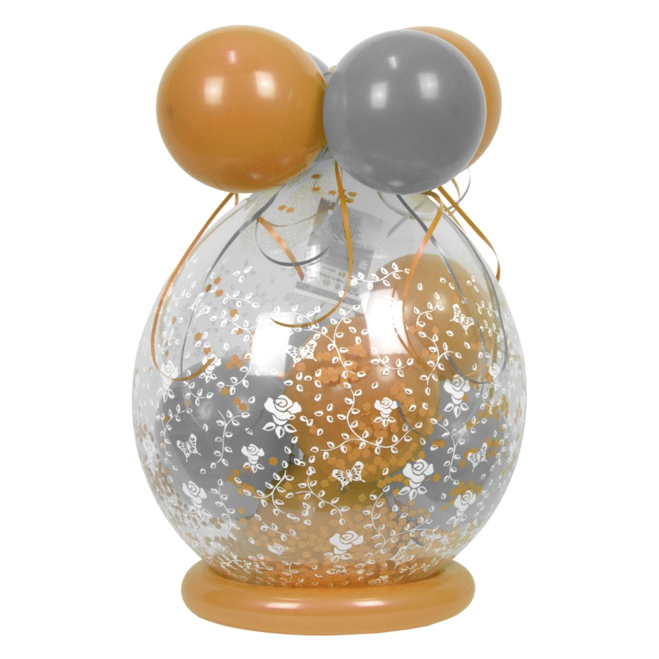 Verpackungsballon Geschenkballon Hochzeit: Rosen - Silber & Gold - Basic Ø 50 cm
