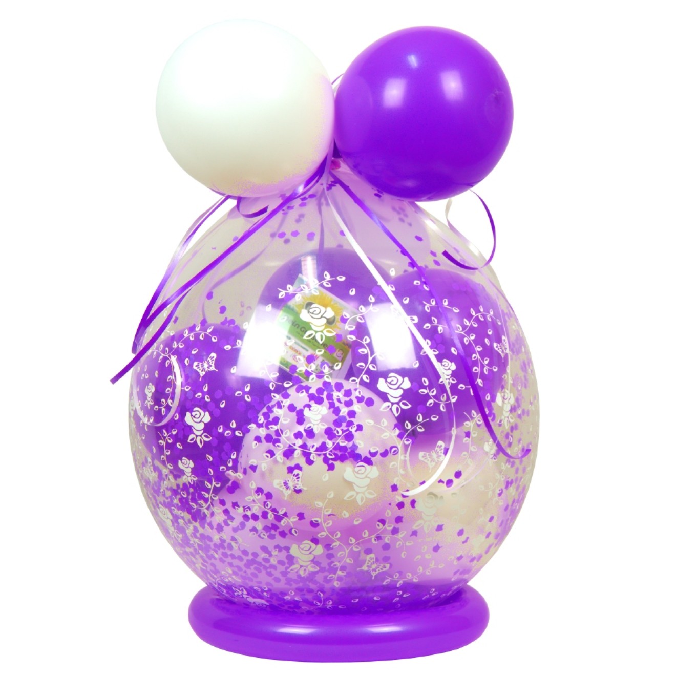 Verpackungsballon Geschenkballon Hochzeit: Rosen - Weiß & Violett - Basic Ø 50 cm