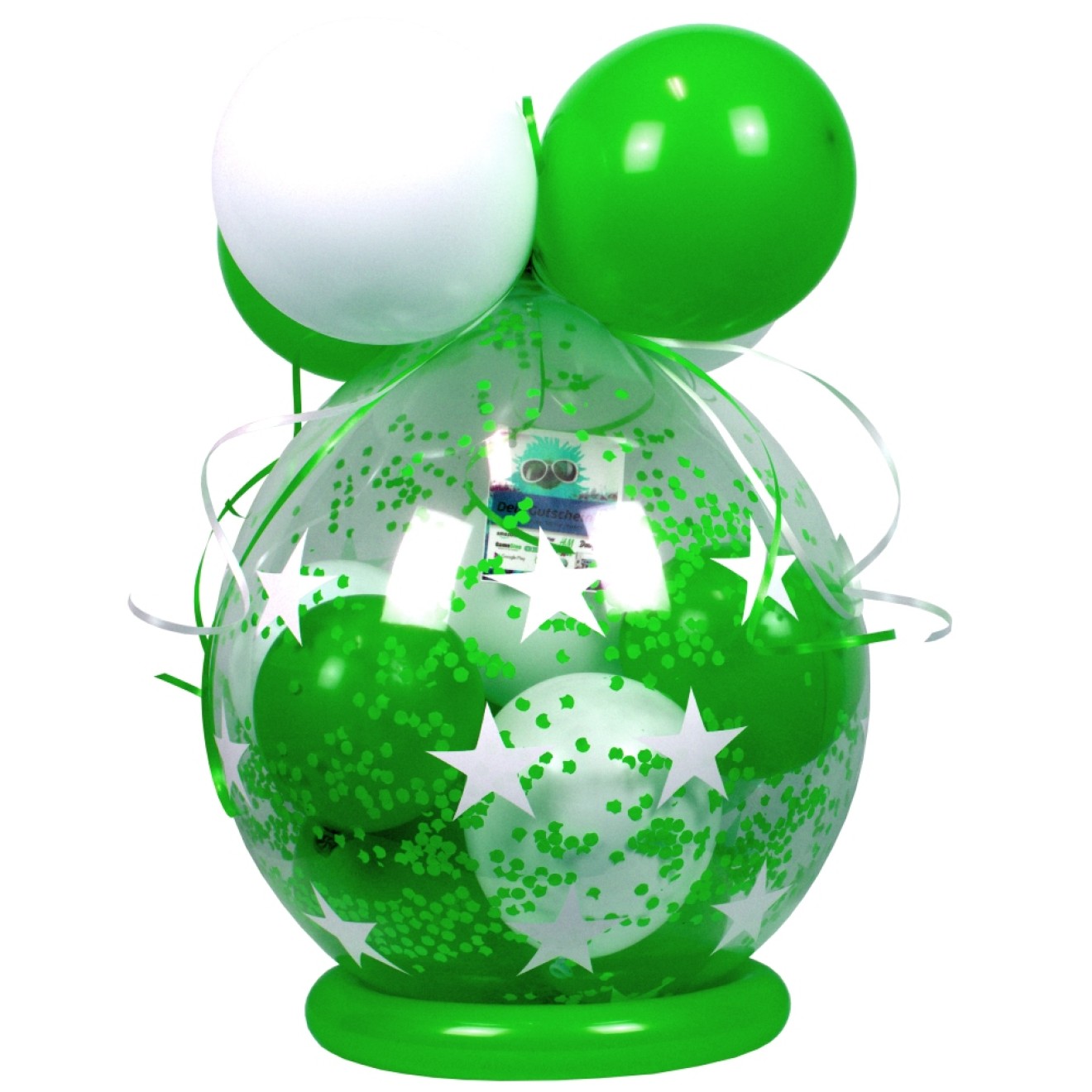 Verpackungsballon Geschenkballon Sterne - Grün & Weiß - Basic Ø 50 cm