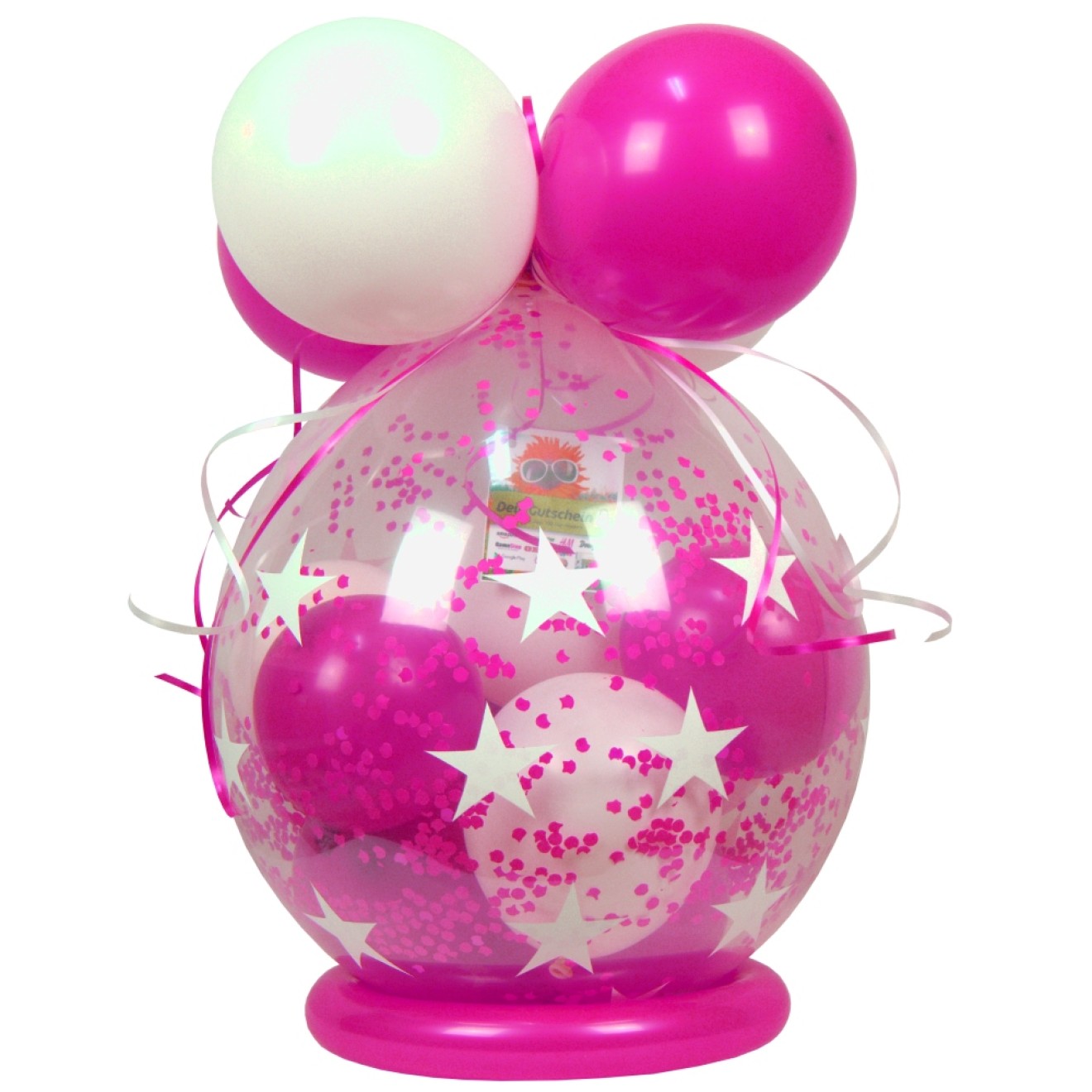 Verpackungsballon Geschenkballon Sterne - Pink & Weiß - Basic Ø 50 cm
