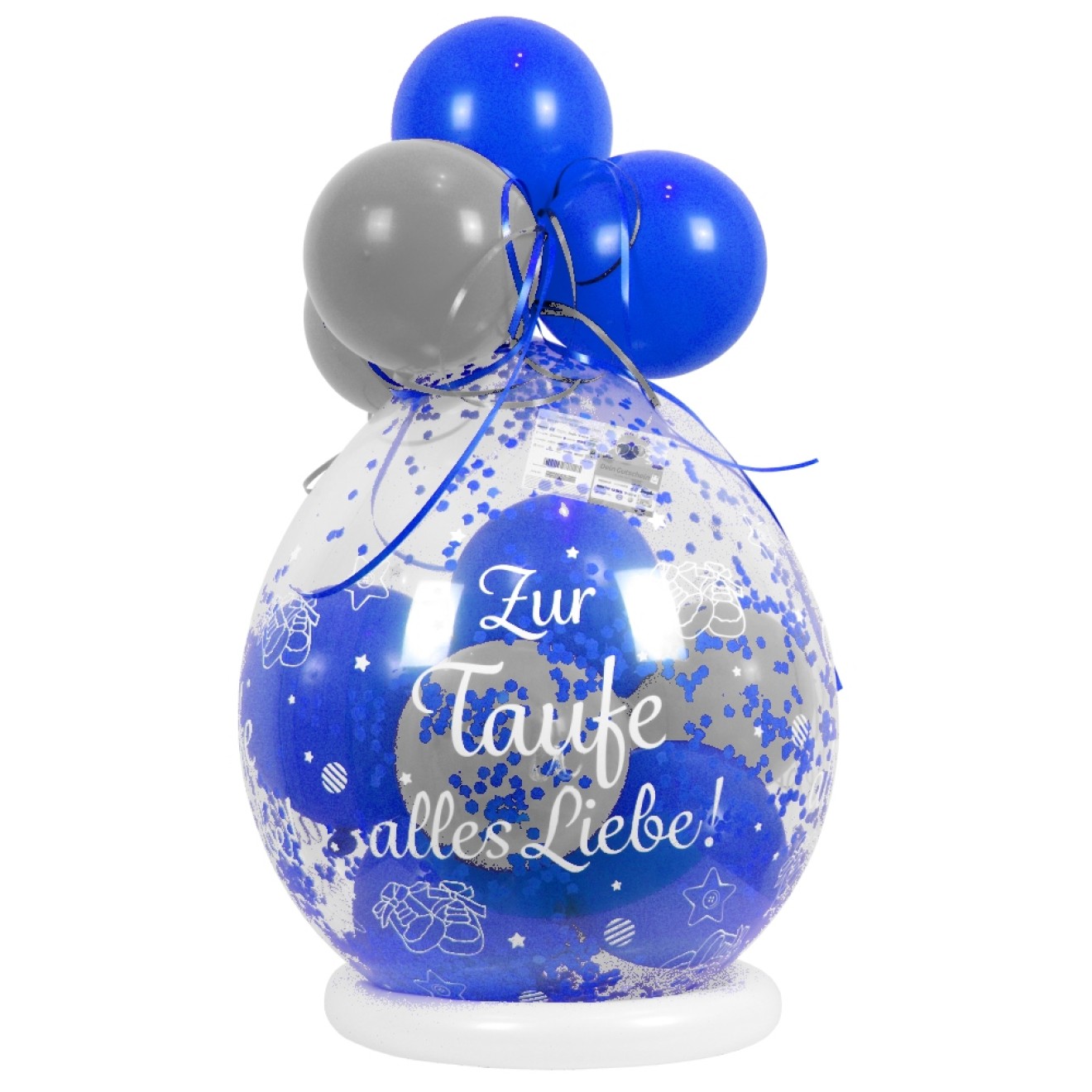 Verpackungsballon Geschenkballon Zur Taufe Alles Liebe - Blau & Silber - Basic Ø 50 cm