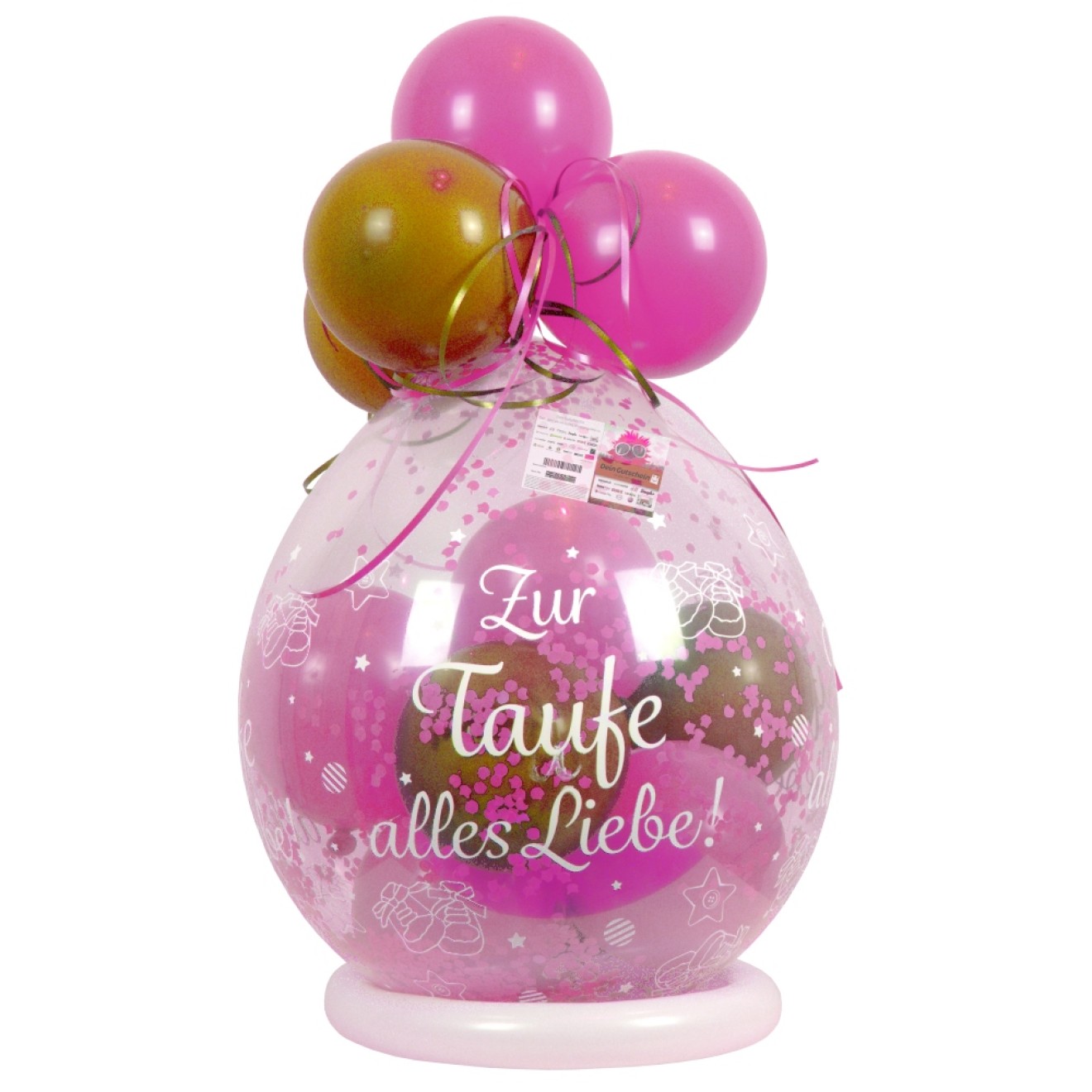 Verpackungsballon Geschenkballon Zur Taufe Alles Liebe - Rosa & Gold - Basic Ø 50 cm