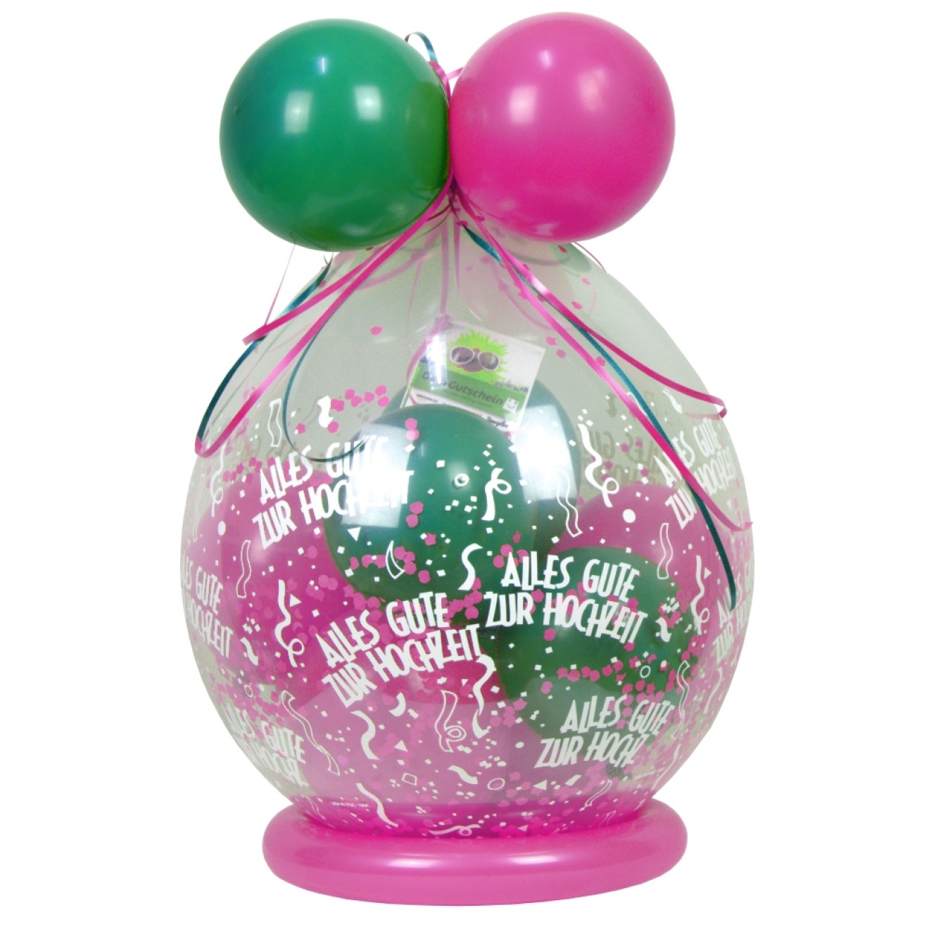Verpackungsballon Geschenkballon: Alles Gute zur Hochzeit - Mintgrün & Rosa - Basic Ø 50 cm