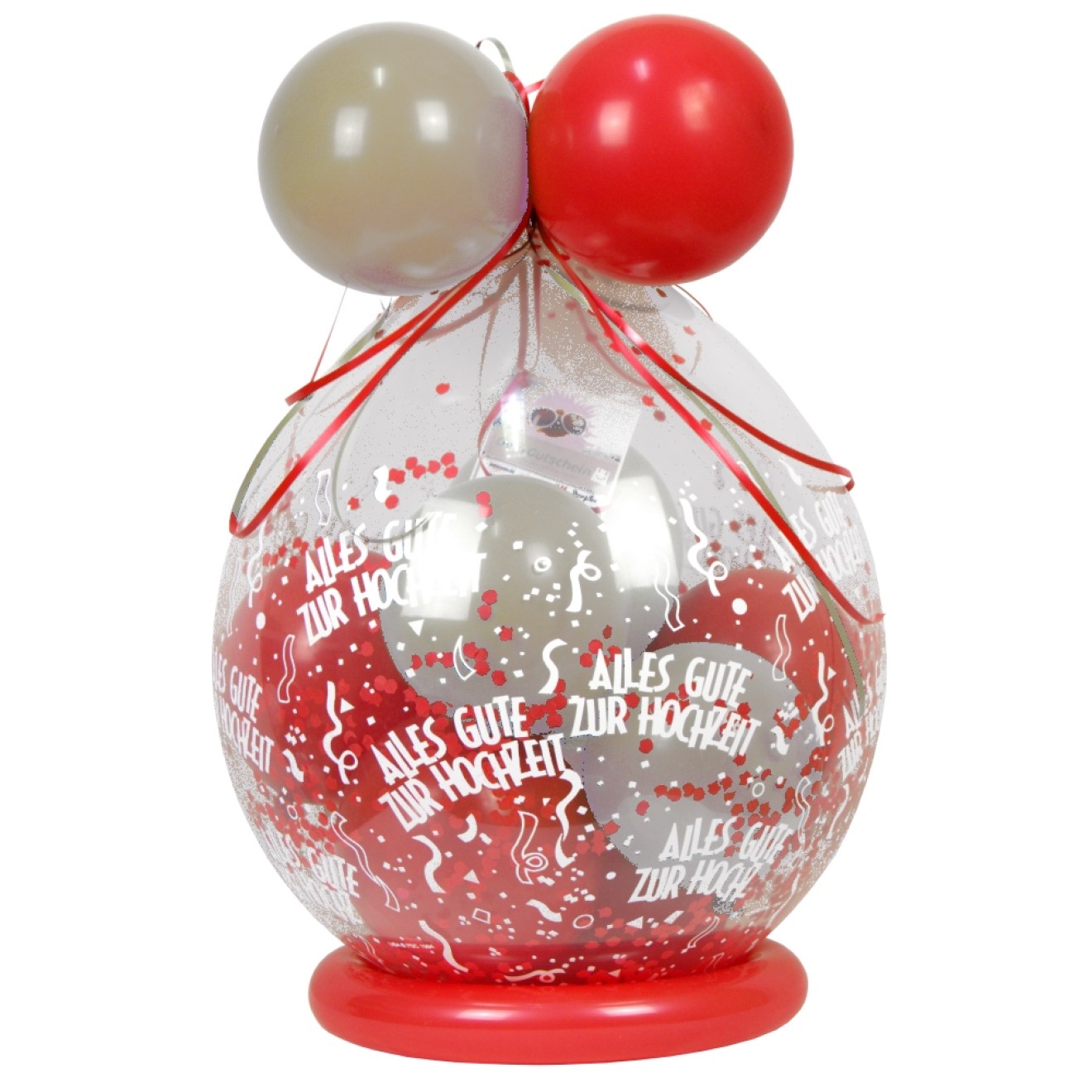 Verpackungsballon Geschenkballon: Alles Gute zur Hochzeit - Rot & Creme - Basic Ø 50 cm