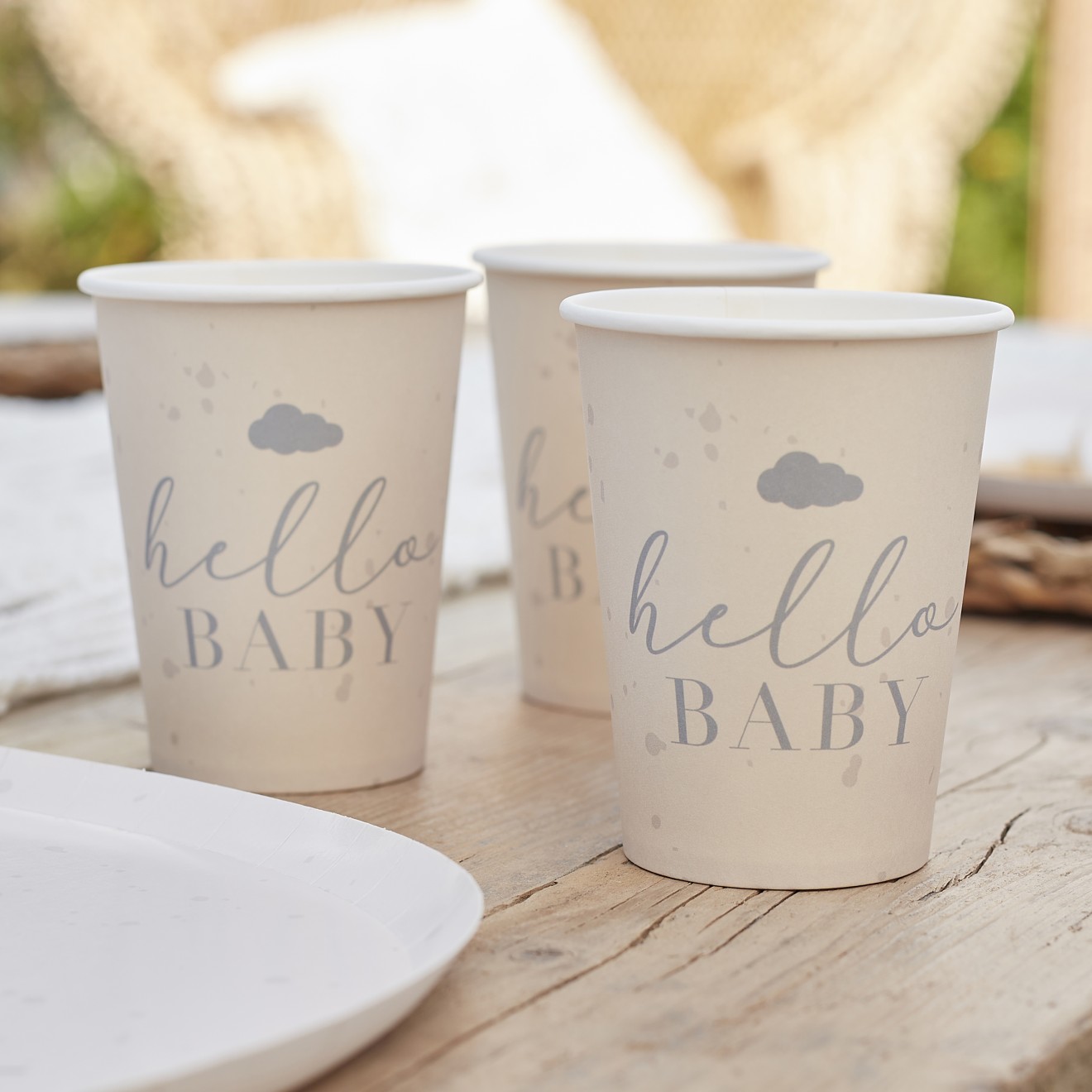 8 Eco Paper Cups - Hello Baby Speckle - Cream & Grey