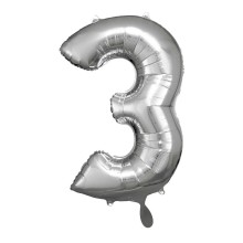 1 Balloon XL - Zahl 3 - Silber