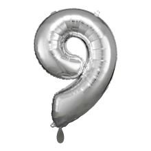 1 Balloon XL - Zahl 9 - Silber