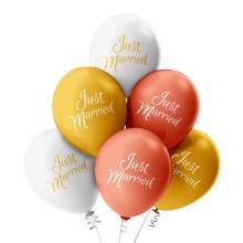6 Luftballons Just Married - Freie Farbauswahl