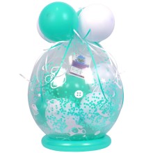 Verpackungsballon Geschenkballon Babyparty: Babyspielzeug - Türkis & Weiß - Basic Ø 50 cm