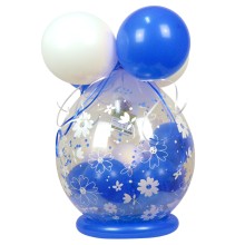 Verpackungsballon Geschenkballon: Gänseblümchen - Blau & Weiß - Basic Ø 50 cm