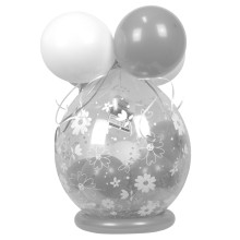Verpackungsballon Geschenkballon: Gänseblümchen - Silber & Weiß - Basic Ø 50 cm