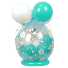 Verpackungsballon Geschenkballon: Gänseblümchen - Türkis & Weiß - Basic Ø 50 cm