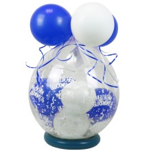 Verpackungsballon Geschenkballon: Herzlichen Glückwunsch - Weiß & Blau - Basic Ø 50 cm