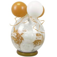 Verpackungsballon Geschenkballon: Herzlichen Glückwunsch - Weiß & Gold - Basic Ø 50 cm