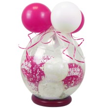 Verpackungsballon Geschenkballon: Herzlichen Glückwunsch - Weiß & Pink - Basic Ø 50 cm