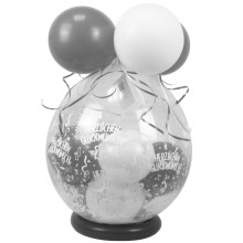 Verpackungsballon Geschenkballon: Herzlichen Glückwunsch - Weiß & Silber - Basic Ø 50 cm