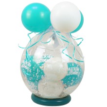 Verpackungsballon Geschenkballon: Herzlichen Glückwunsch - Weiß & Türkis - Basic Ø 50 cm