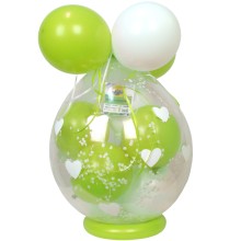 Verpackungsballon Geschenkballon: Herzen (Weiß) - Apfelgrün & Weiß - Basic Ø 50 cm
