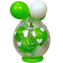 Verpackungsballon Geschenkballon: Herzen (Weiß) - Grün & Weiß - Basic Ø 50 cm