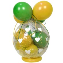 Verpackungsballon Geschenkballon: Herzen (Weiß) - Limonengrün & Gelb - Basic Ø 50 cm