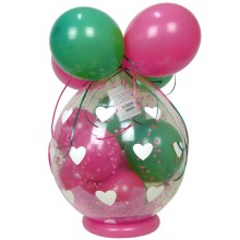 Verpackungsballon Geschenkballon: Herzen (Weiß) - Mintgrün & Rosa - Basic Ø 50 cm