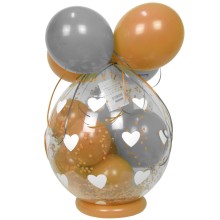 Verpackungsballon Geschenkballon: Herzen (Weiß) - Gold & Silber - Basic Ø 50 cm