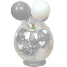 Verpackungsballon Geschenkballon: Herzen (Weiß) - Silber & Weiß - Basic Ø 50 cm