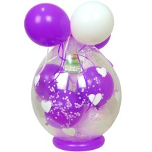 Verpackungsballon Geschenkballon: Herzen (Weiß) - Violett & Weiß - Basic Ø 50 cm