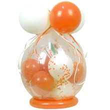 Verpackungsballon Geschenkballon: Klar - Orange & Weiß - Basic Ø 50 cm