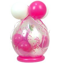 Verpackungsballon Geschenkballon: Klar - Pink & Weiß - Basic Ø 50 cm