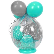 Verpackungsballon Geschenkballon Hochzeit: Just Married - Türkis & Silber - Basic Ø 50 cm