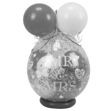 Verpackungsballon Geschenkballon Hochzeit: Mr & Mrs - Weiß & Silber - Basic Ø 50 cm