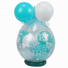 Verpackungsballon Geschenkballon Hochzeit: Mr & Mrs - Weiß & Türkis - Basic Ø 50 cm