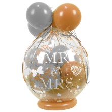 Verpackungsballon Geschenkballon Hochzeit: Mr & Mrs - Silber & Gold - Basic Ø 50 cm