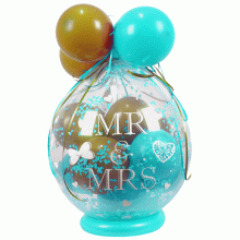 Verpackungsballon Geschenkballon Hochzeit: Mr & Mrs - Türkis & Gold - Basic Ø 50 cm
