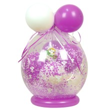 Verpackungsballon Geschenkballon Hochzeit: Rosen - Weiß & Flieder - Basic Ø 50 cm