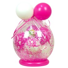 Verpackungsballon Geschenkballon Hochzeit: Rosen - Weiß & Pink - Basic Ø 50 cm