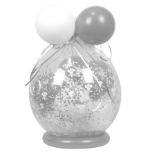 Verpackungsballon Geschenkballon Hochzeit: Rosen - Weiß & Silber - Basic Ø 50 cm