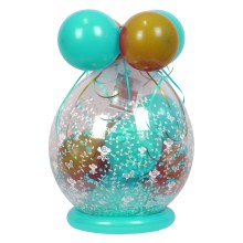 Verpackungsballon Geschenkballon Hochzeit: Rosen - Türkis & Gold - Basic Ø 50 cm