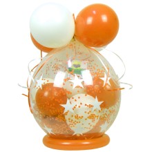 Verpackungsballon Geschenkballon Sterne - Orange & Weiß - Basic Ø 50 cm