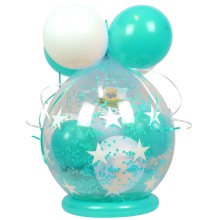 Verpackungsballon Geschenkballon Sterne - Türkis & Weiß - Basic Ø 50 cm