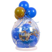 Verpackungsballon Geschenkballon Zur Taufe Alles Liebe - Blau & Gold - Basic Ø 50 cm