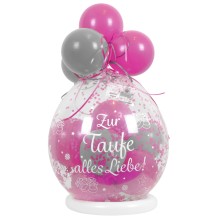 Verpackungsballon Geschenkballon Zur Taufe Alles Liebe - Rosa & Silber - Basic Ø 50 cm