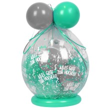 Verpackungsballon Geschenkballon: Alles Gute zur Hochzeit - Türkis & Silber - Basic Ø 50 cm