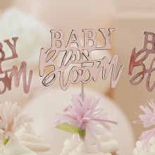 12 Cupcake Toppers - Baby in Bloom - Foiled with paper flower